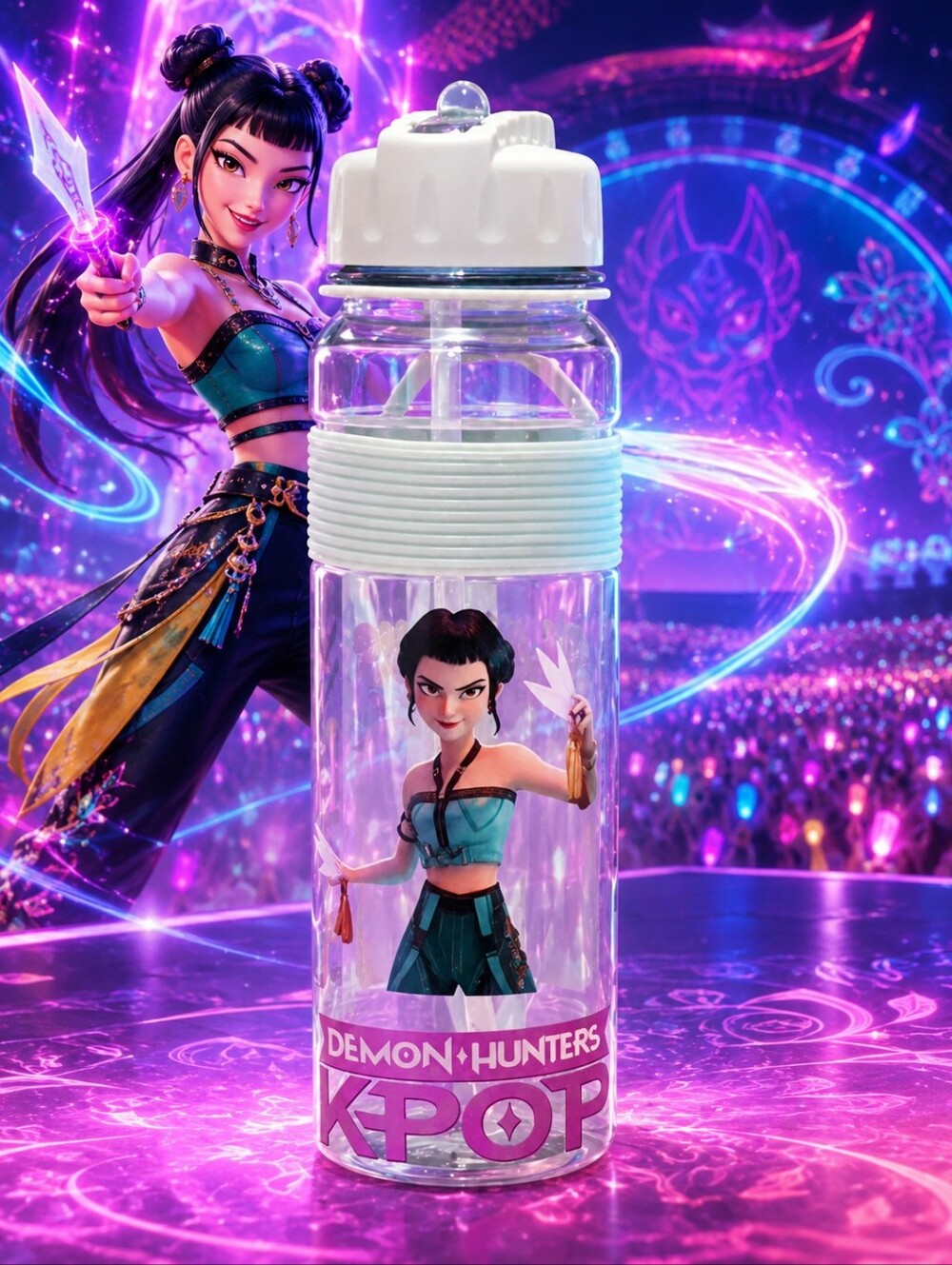 Hand-Designed K-POP Demon Hunters, Huntrix, Saja Boys, Zoey Water Bottle